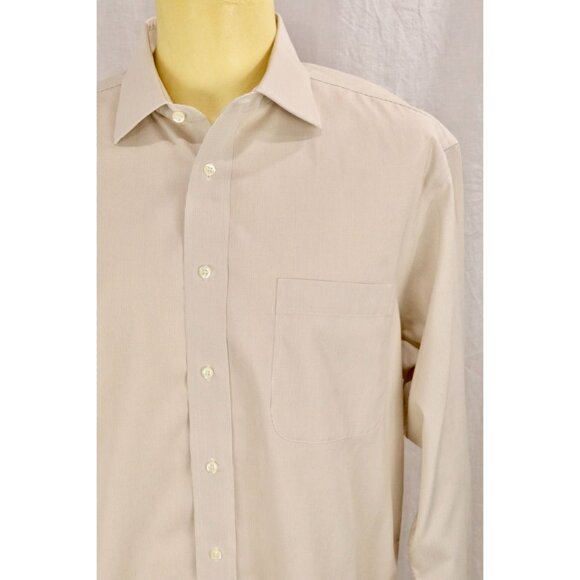 Jos A Bank Travelers Collection Men Tailored Fit Shirt Tan Pinstripe 16.5 32 VTG - Picture 6 of 12